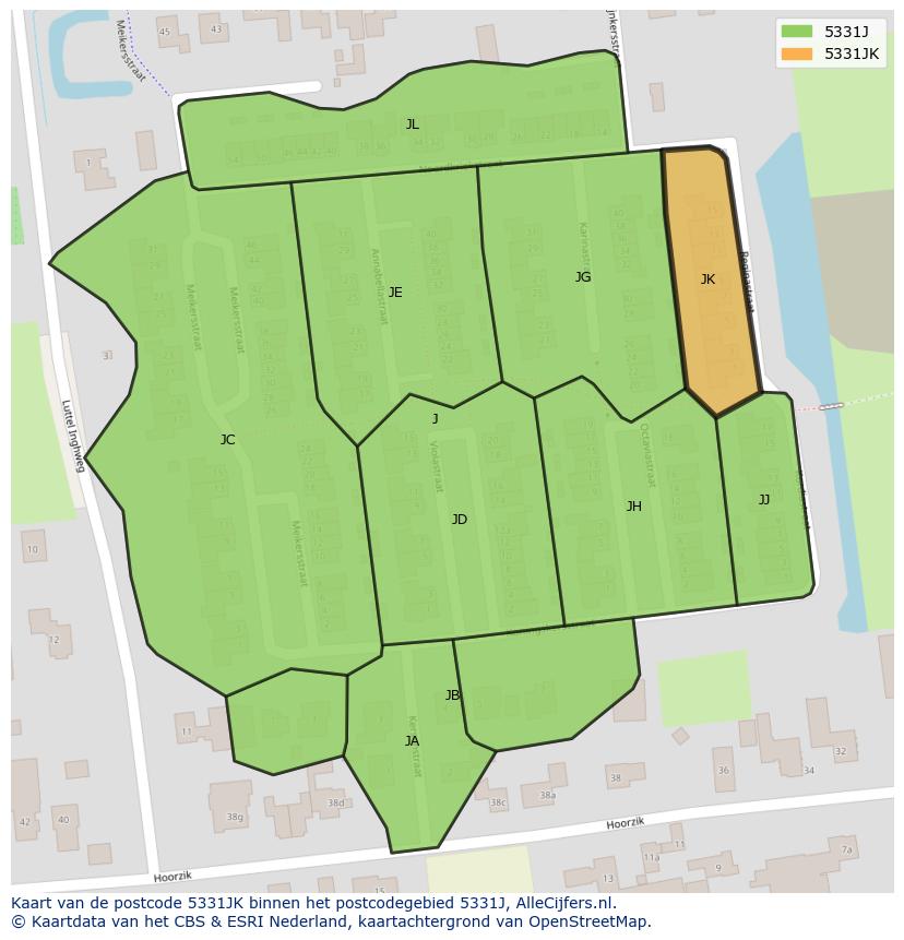 Afbeelding van het postcodegebied 5331 JK op de kaart.