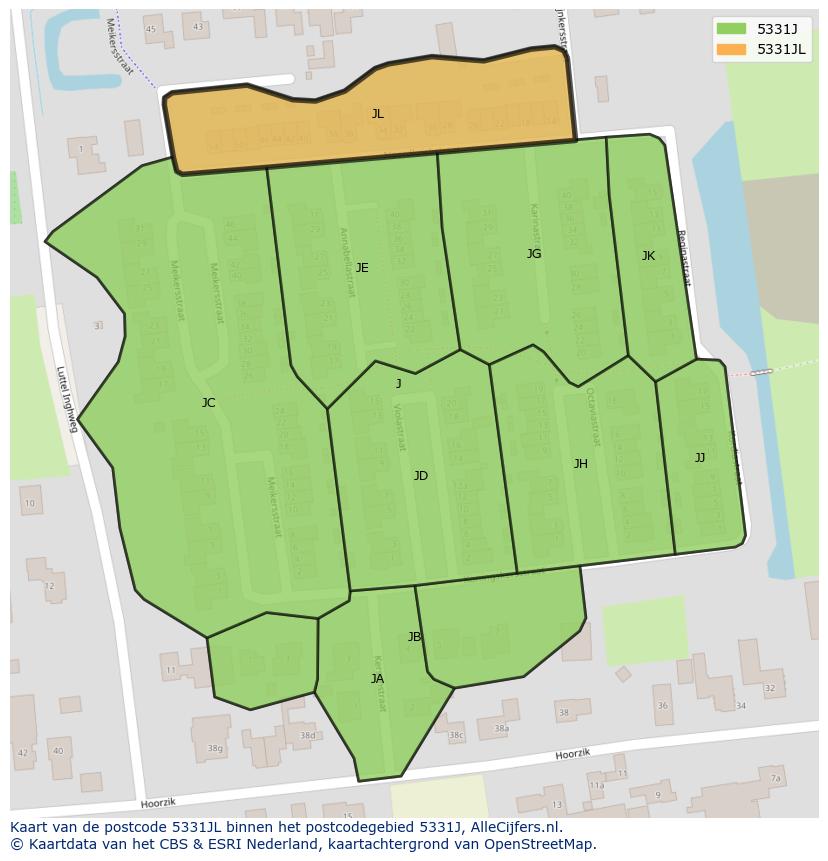Afbeelding van het postcodegebied 5331 JL op de kaart.