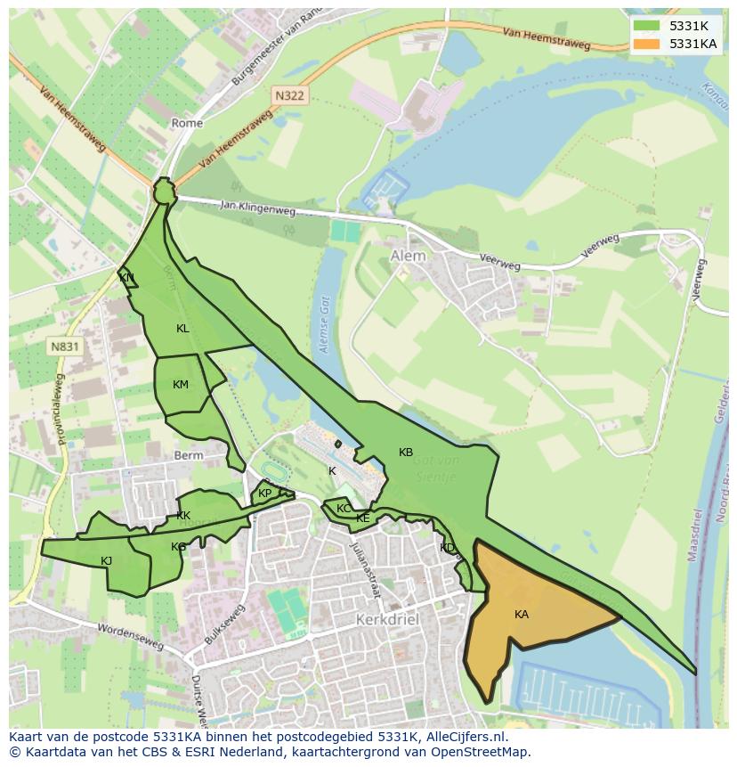 Afbeelding van het postcodegebied 5331 KA op de kaart.