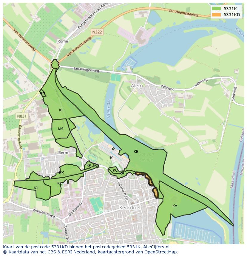 Afbeelding van het postcodegebied 5331 KD op de kaart.
