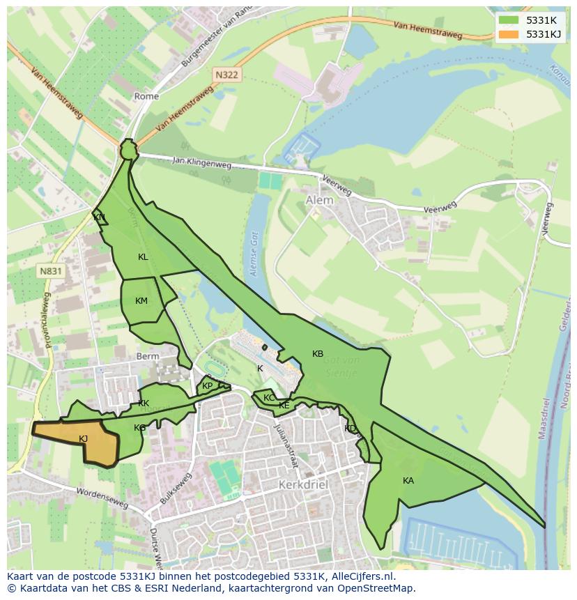 Afbeelding van het postcodegebied 5331 KJ op de kaart.