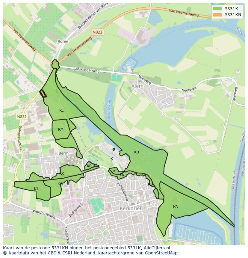 Afbeelding van het postcodegebied 5331 KN op de kaart.