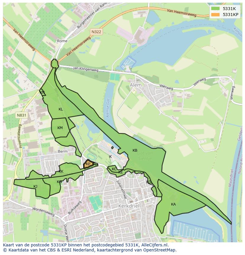 Afbeelding van het postcodegebied 5331 KP op de kaart.