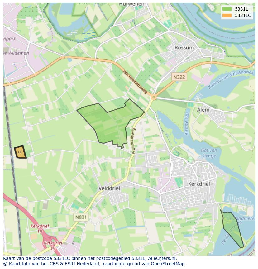 Afbeelding van het postcodegebied 5331 LC op de kaart.