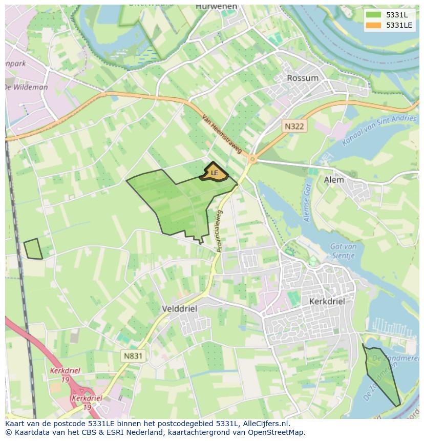 Afbeelding van het postcodegebied 5331 LE op de kaart.