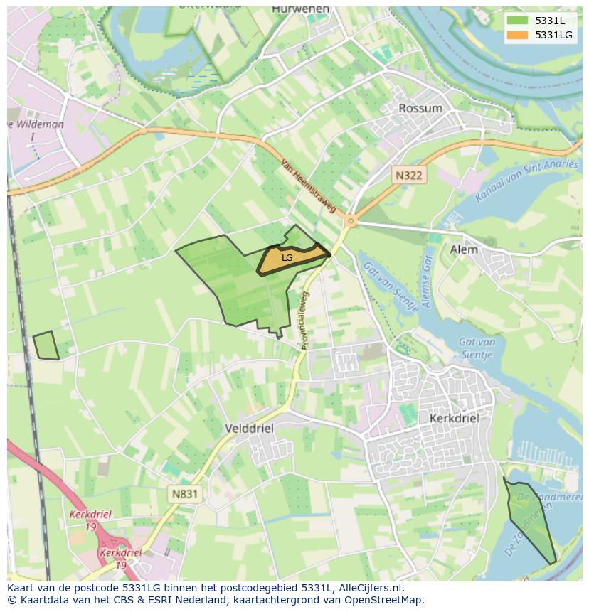 Afbeelding van het postcodegebied 5331 LG op de kaart.