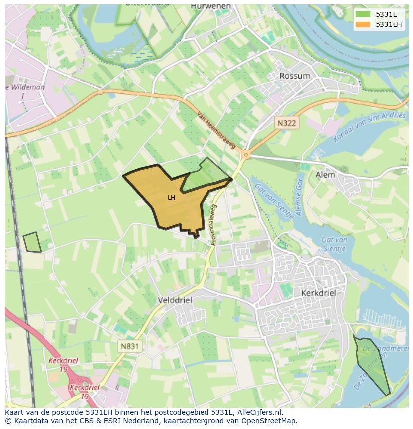 Afbeelding van het postcodegebied 5331 LH op de kaart.