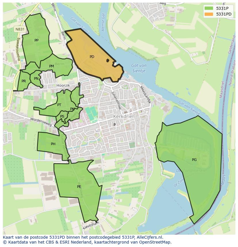 Afbeelding van het postcodegebied 5331 PD op de kaart.