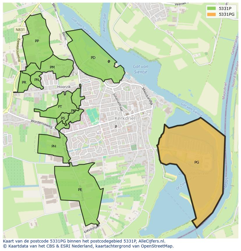 Afbeelding van het postcodegebied 5331 PG op de kaart.