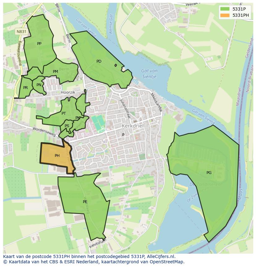 Afbeelding van het postcodegebied 5331 PH op de kaart.