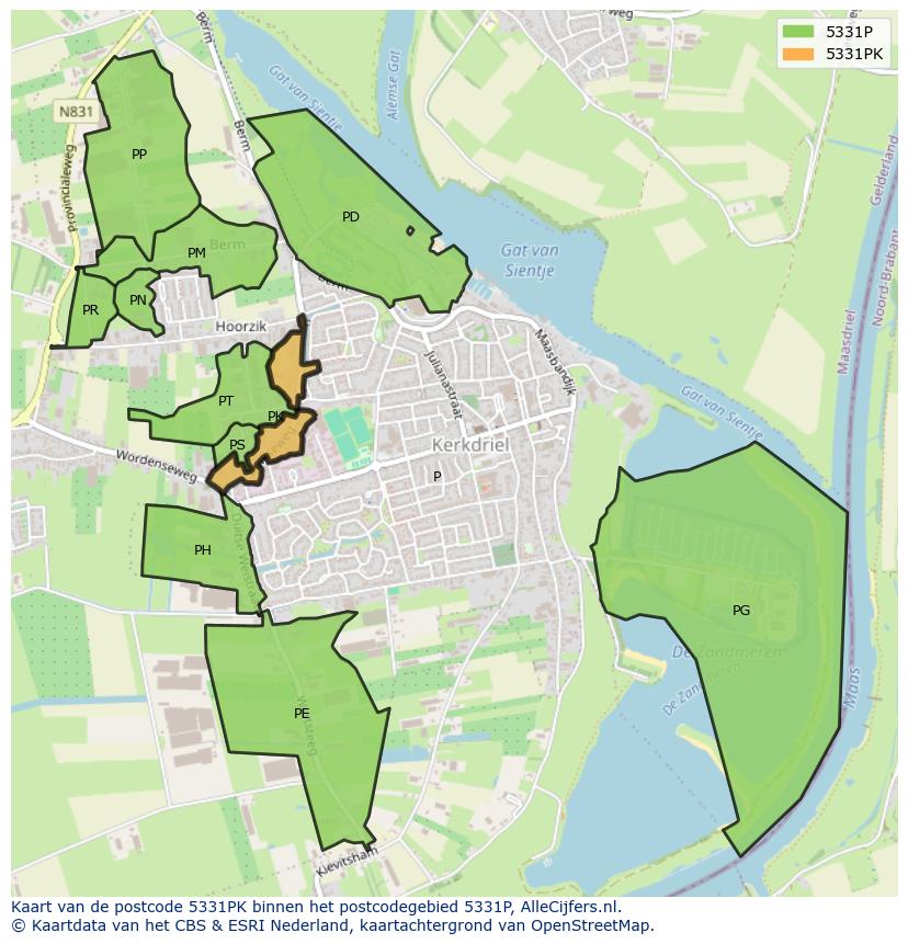 Afbeelding van het postcodegebied 5331 PK op de kaart.
