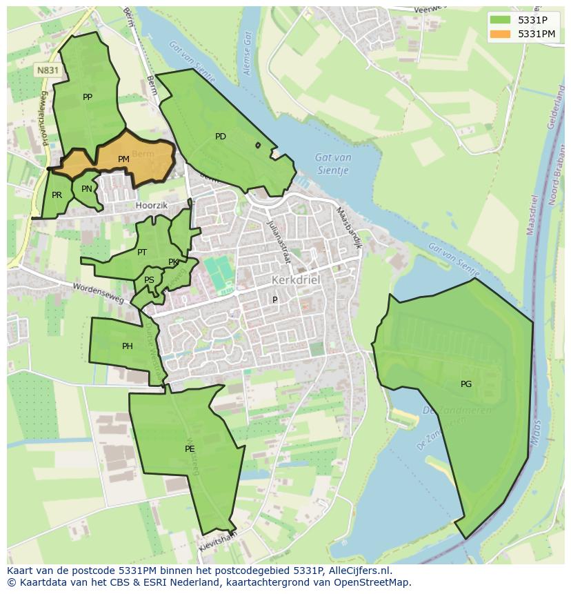 Afbeelding van het postcodegebied 5331 PM op de kaart.