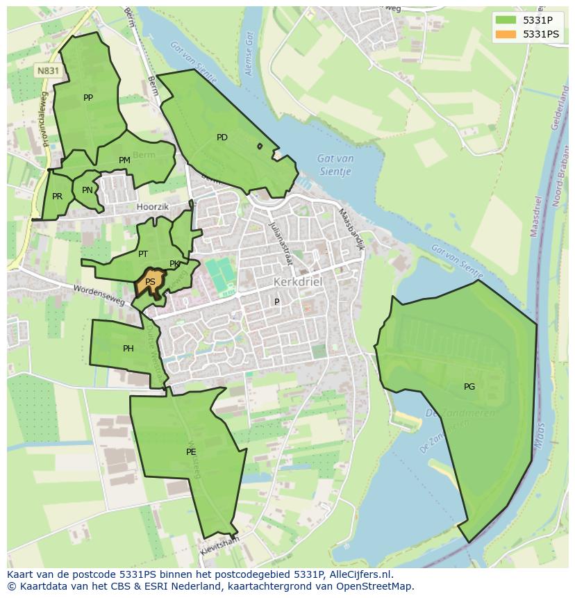 Afbeelding van het postcodegebied 5331 PS op de kaart.