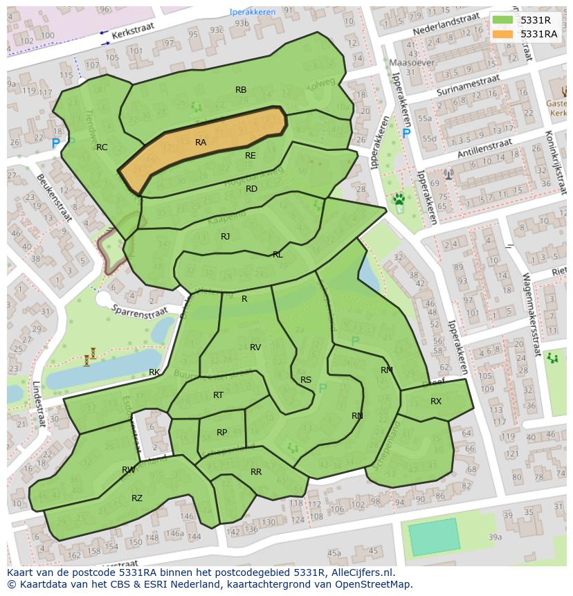 Afbeelding van het postcodegebied 5331 RA op de kaart.