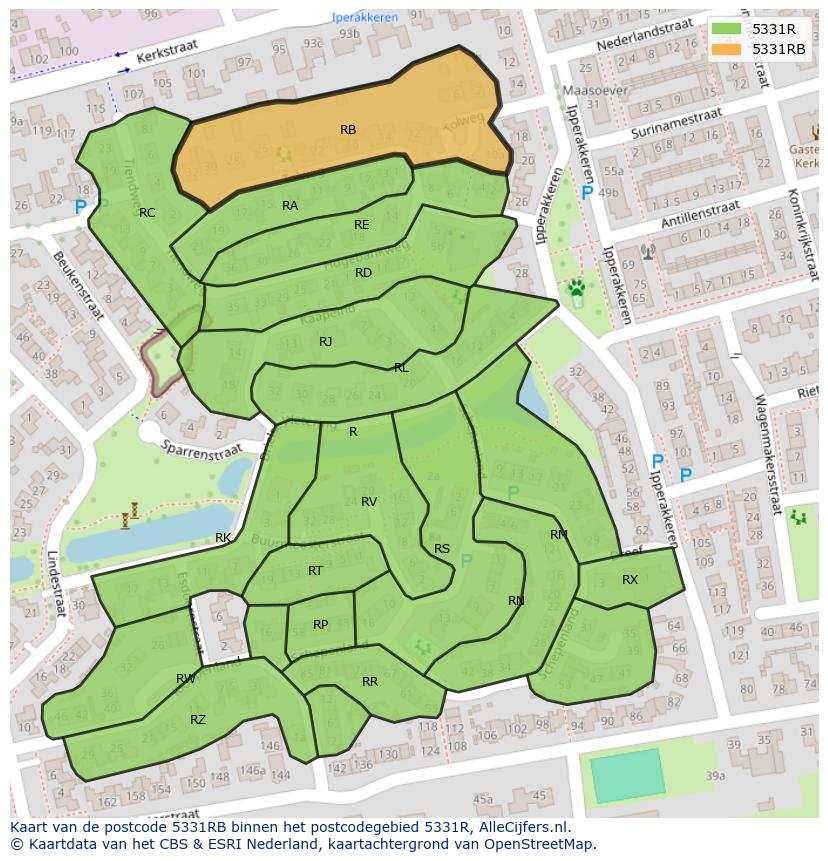 Afbeelding van het postcodegebied 5331 RB op de kaart.