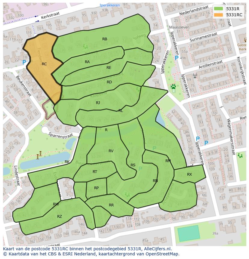 Afbeelding van het postcodegebied 5331 RC op de kaart.