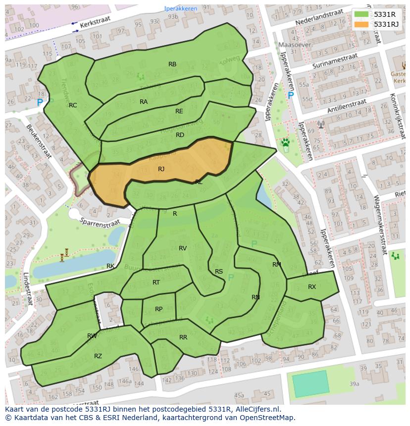 Afbeelding van het postcodegebied 5331 RJ op de kaart.