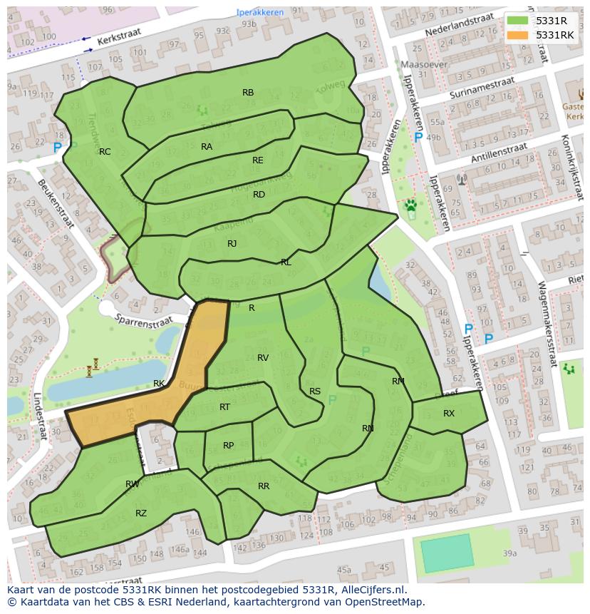 Afbeelding van het postcodegebied 5331 RK op de kaart.
