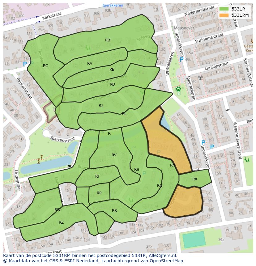 Afbeelding van het postcodegebied 5331 RM op de kaart.