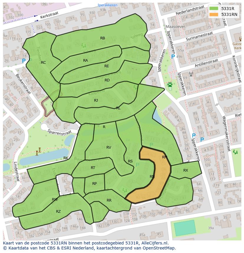Afbeelding van het postcodegebied 5331 RN op de kaart.