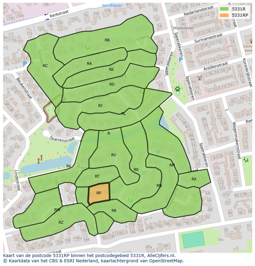 Afbeelding van het postcodegebied 5331 RP op de kaart.