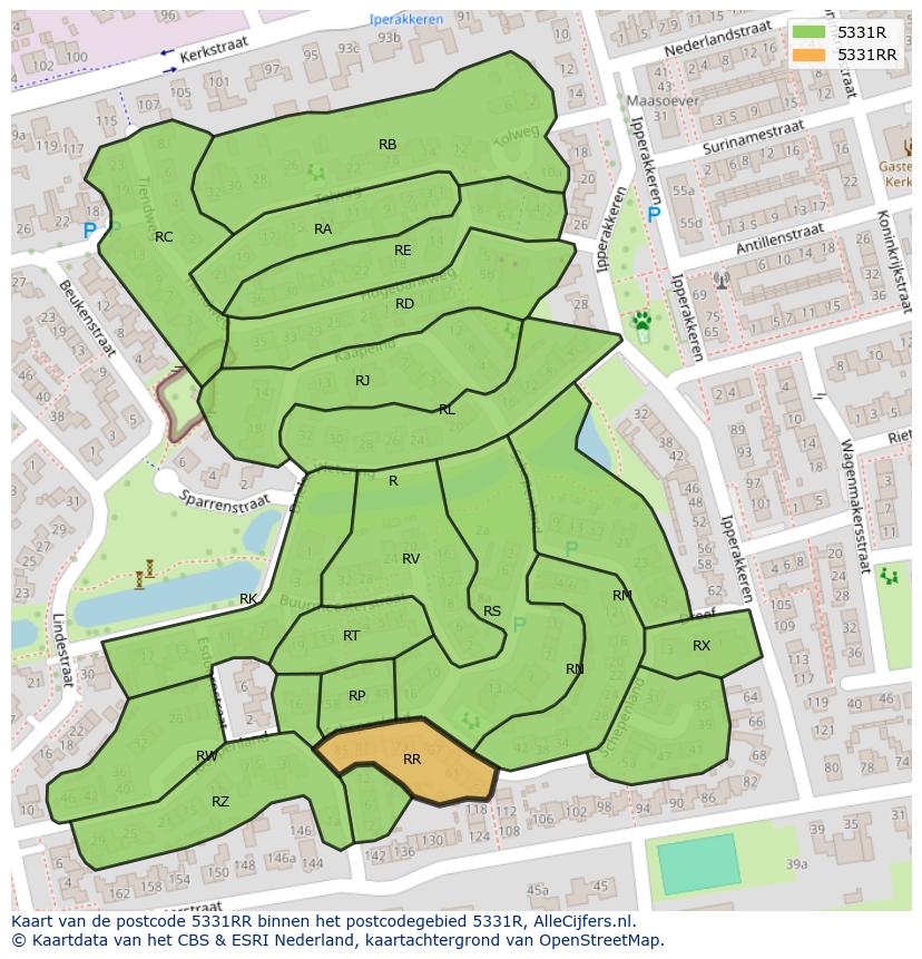 Afbeelding van het postcodegebied 5331 RR op de kaart.