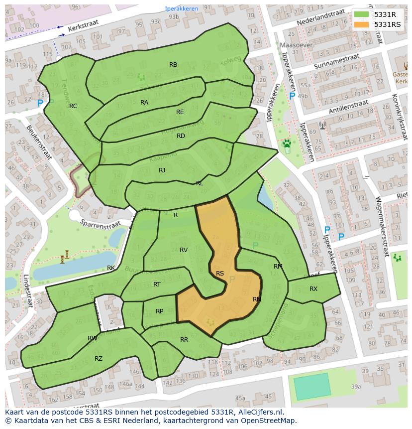 Afbeelding van het postcodegebied 5331 RS op de kaart.