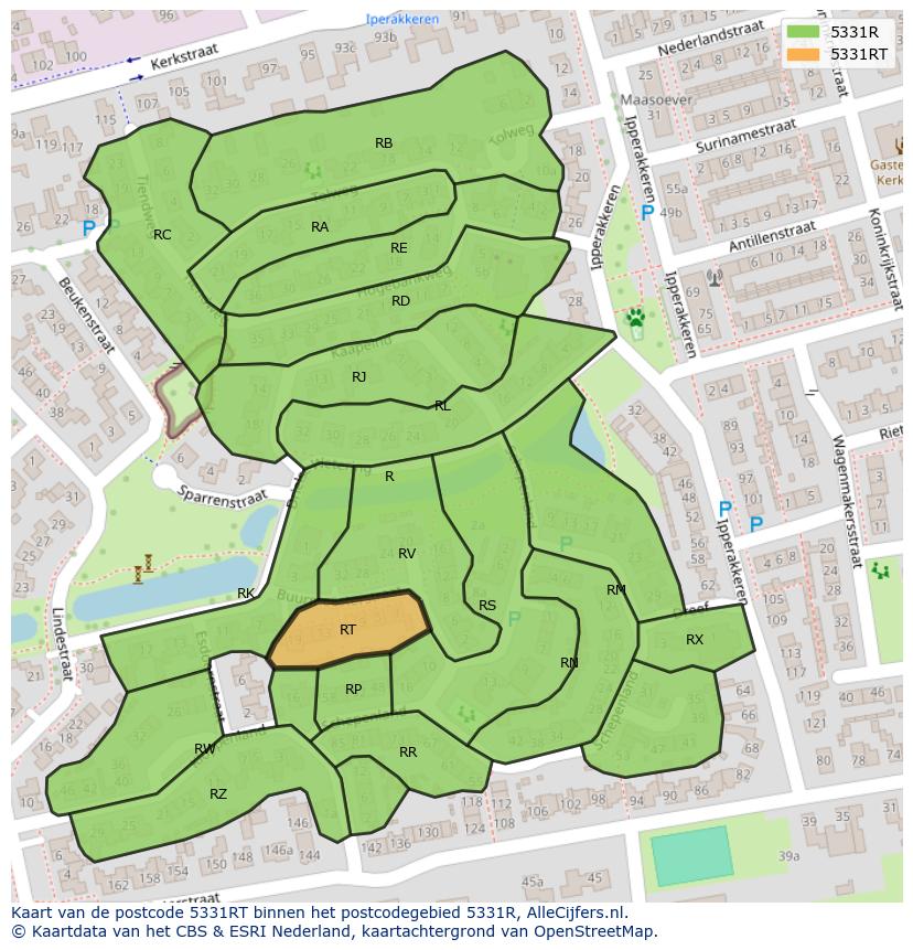 Afbeelding van het postcodegebied 5331 RT op de kaart.