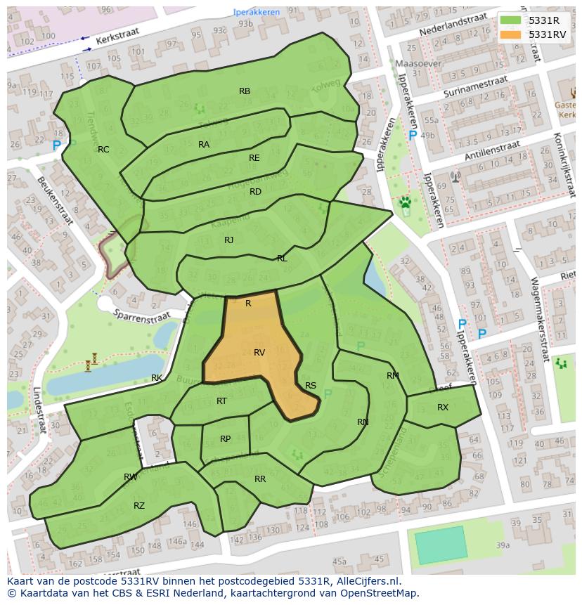 Afbeelding van het postcodegebied 5331 RV op de kaart.