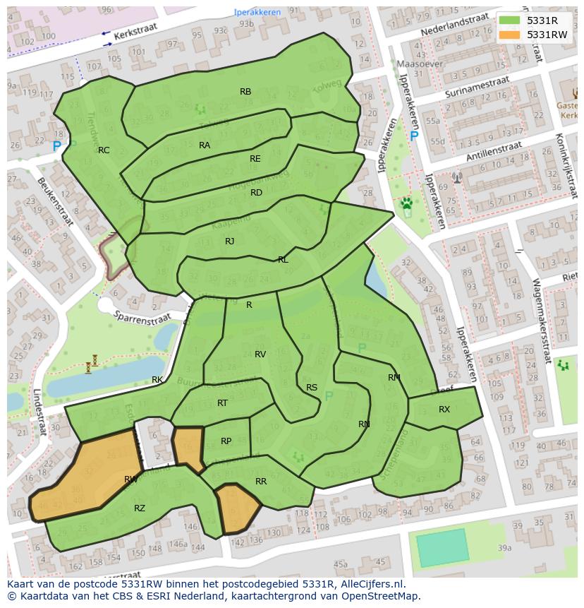 Afbeelding van het postcodegebied 5331 RW op de kaart.