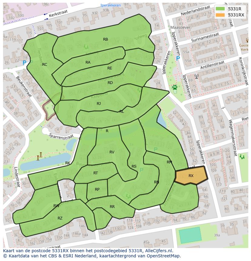 Afbeelding van het postcodegebied 5331 RX op de kaart.