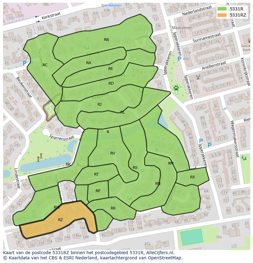 Afbeelding van het postcodegebied 5331 RZ op de kaart.