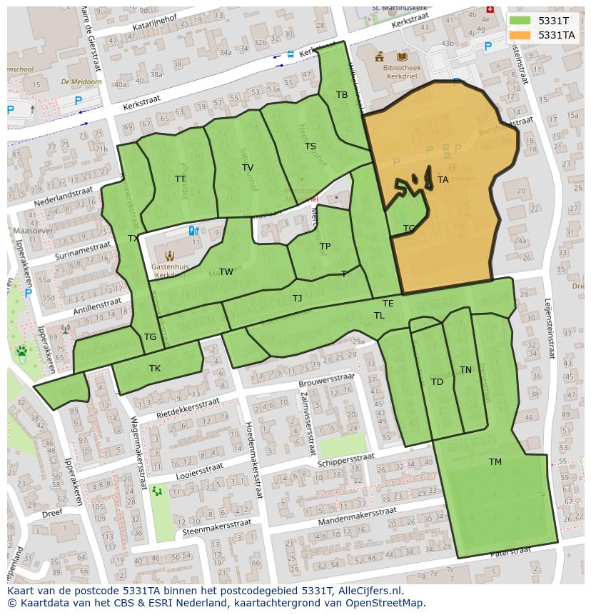 Afbeelding van het postcodegebied 5331 TA op de kaart.