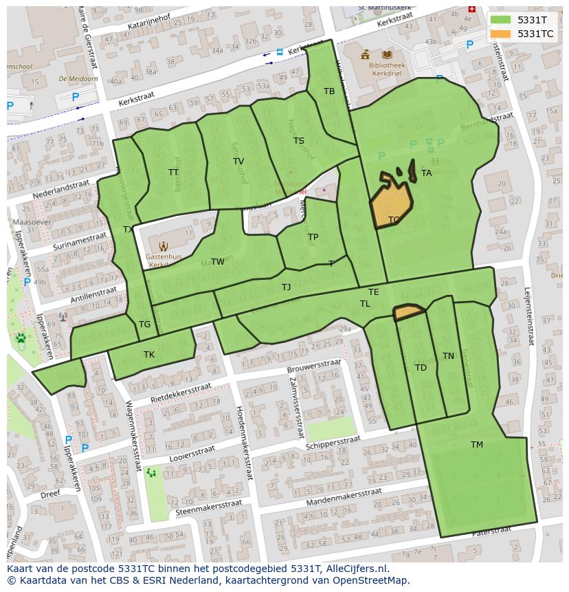Afbeelding van het postcodegebied 5331 TC op de kaart.