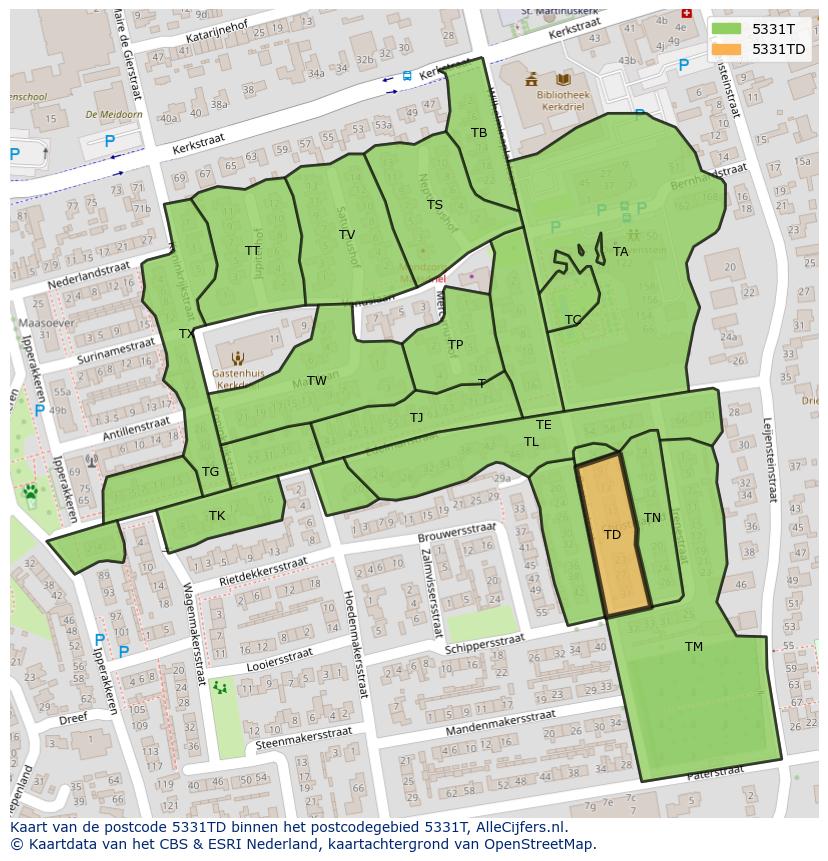 Afbeelding van het postcodegebied 5331 TD op de kaart.