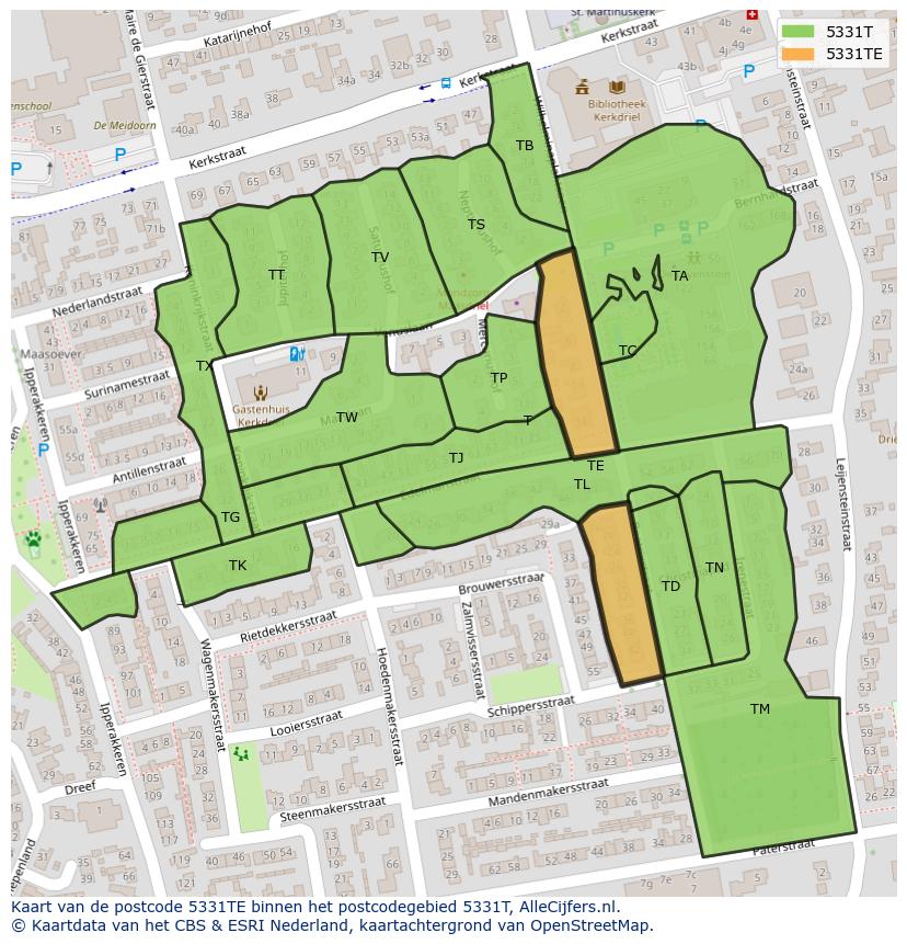Afbeelding van het postcodegebied 5331 TE op de kaart.