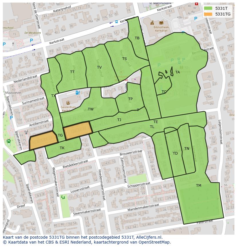 Afbeelding van het postcodegebied 5331 TG op de kaart.