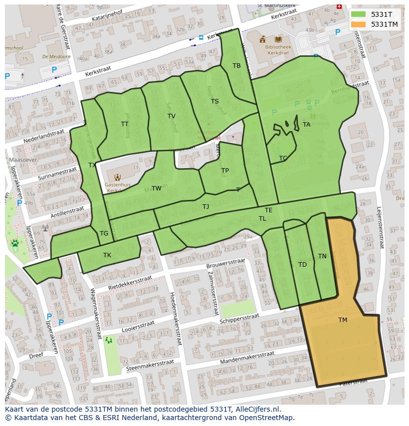 Afbeelding van het postcodegebied 5331 TM op de kaart.
