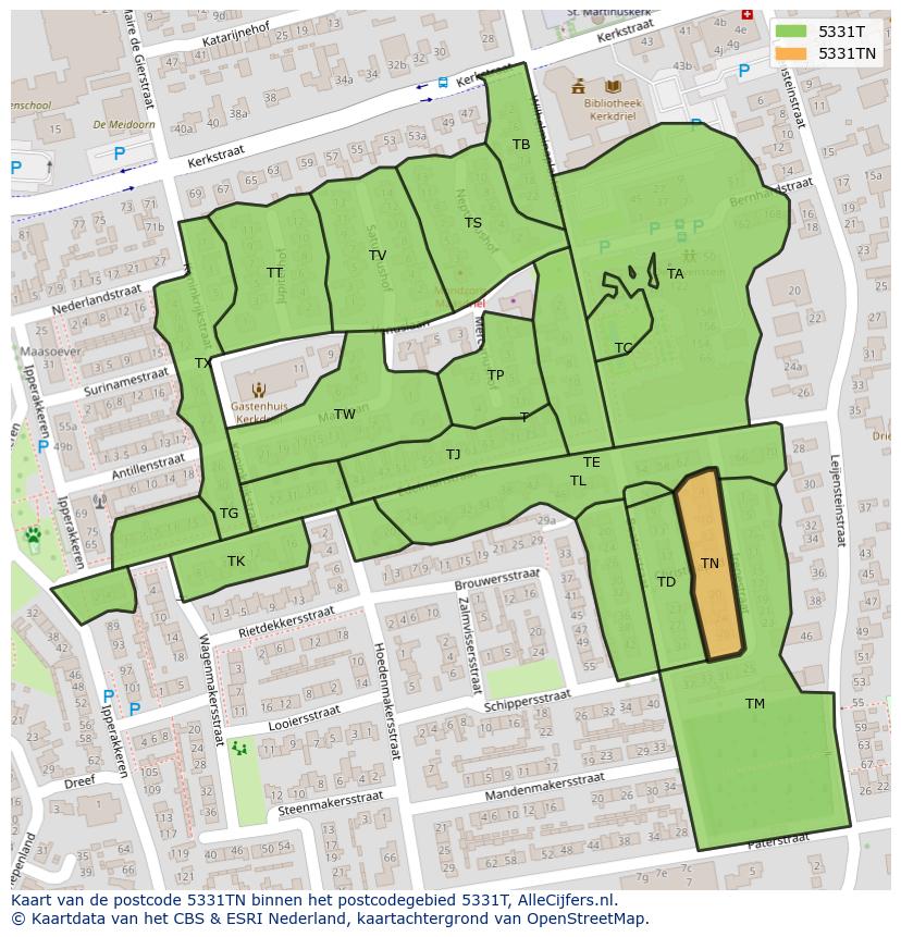 Afbeelding van het postcodegebied 5331 TN op de kaart.