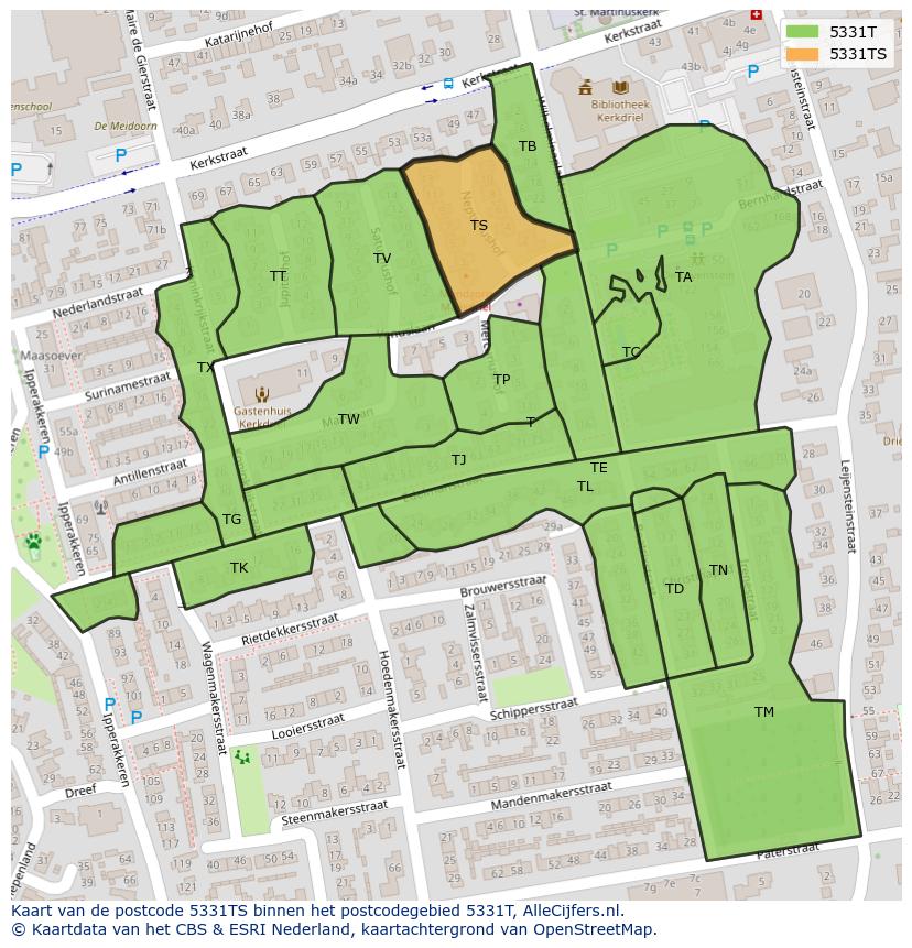 Afbeelding van het postcodegebied 5331 TS op de kaart.