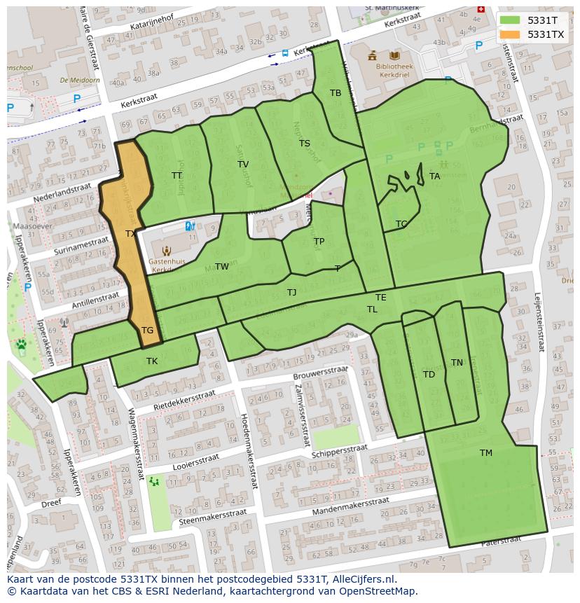 Afbeelding van het postcodegebied 5331 TX op de kaart.