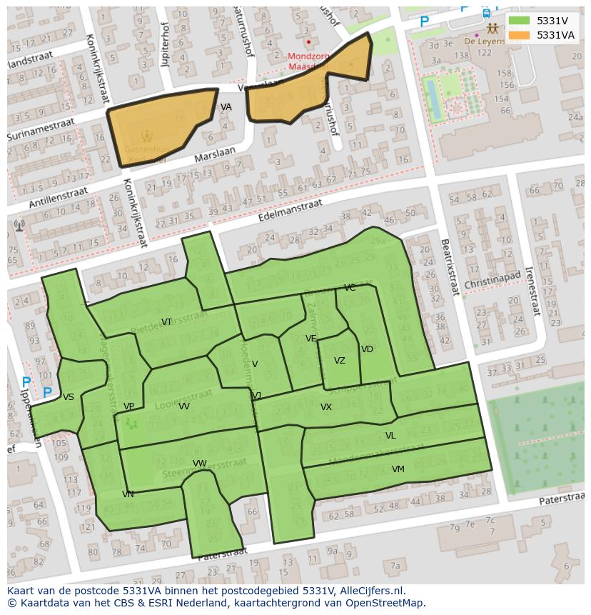 Afbeelding van het postcodegebied 5331 VA op de kaart.