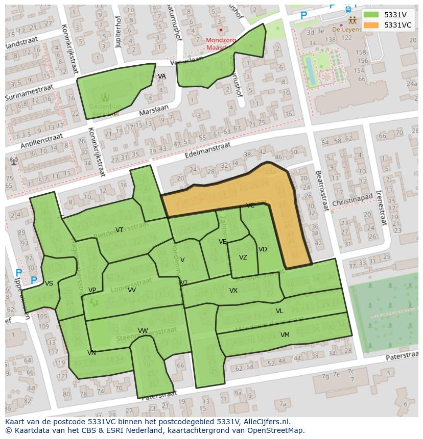 Afbeelding van het postcodegebied 5331 VC op de kaart.