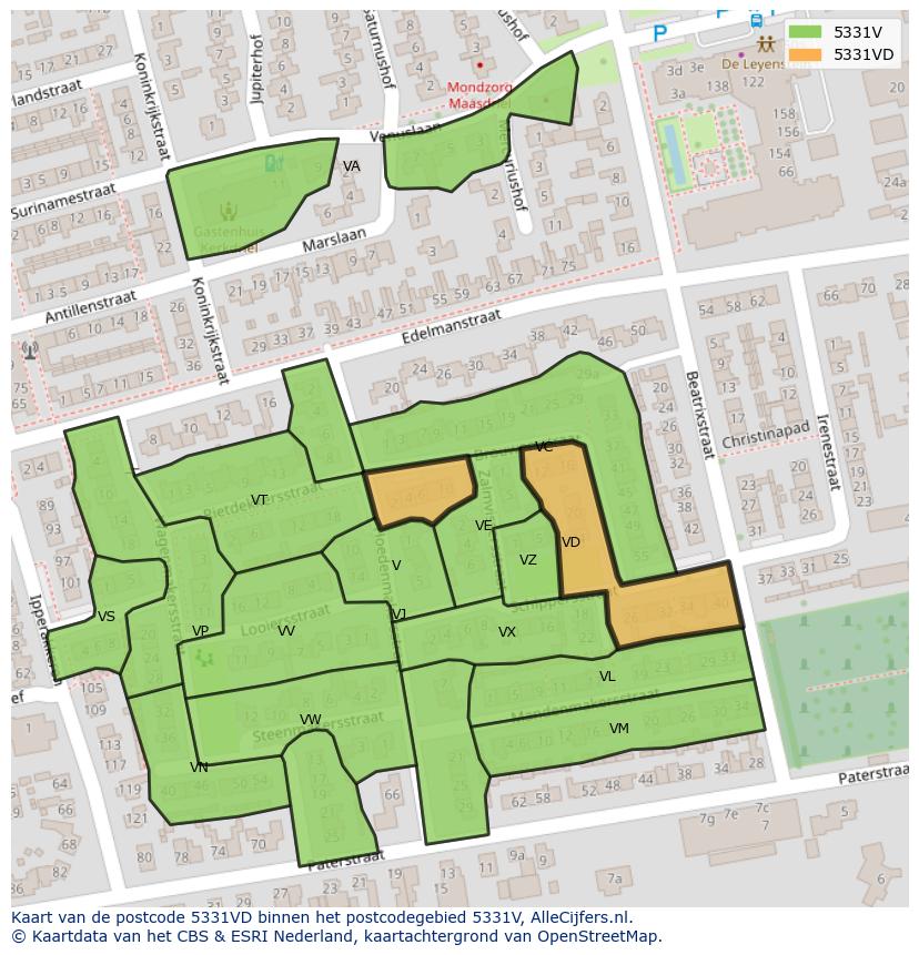 Afbeelding van het postcodegebied 5331 VD op de kaart.