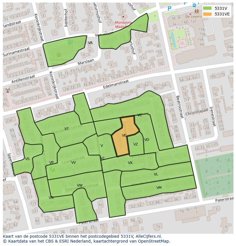 Afbeelding van het postcodegebied 5331 VE op de kaart.