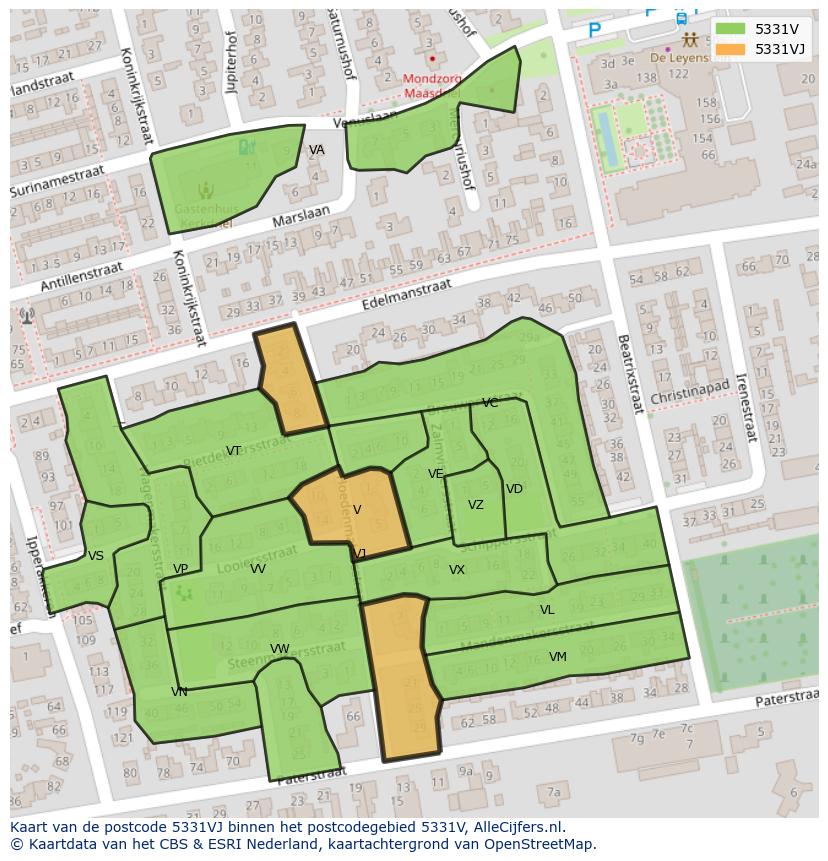 Afbeelding van het postcodegebied 5331 VJ op de kaart.