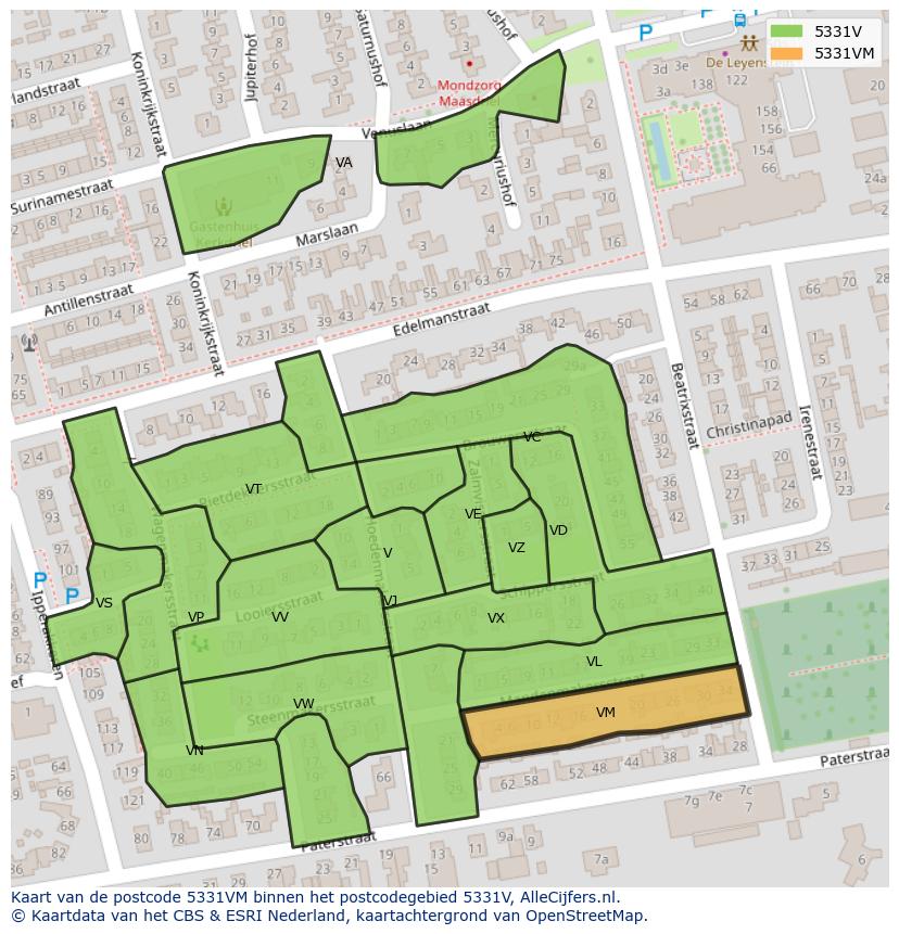 Afbeelding van het postcodegebied 5331 VM op de kaart.