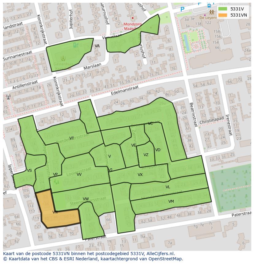 Afbeelding van het postcodegebied 5331 VN op de kaart.