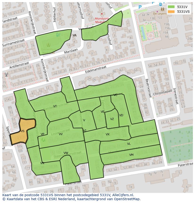 Afbeelding van het postcodegebied 5331 VS op de kaart.