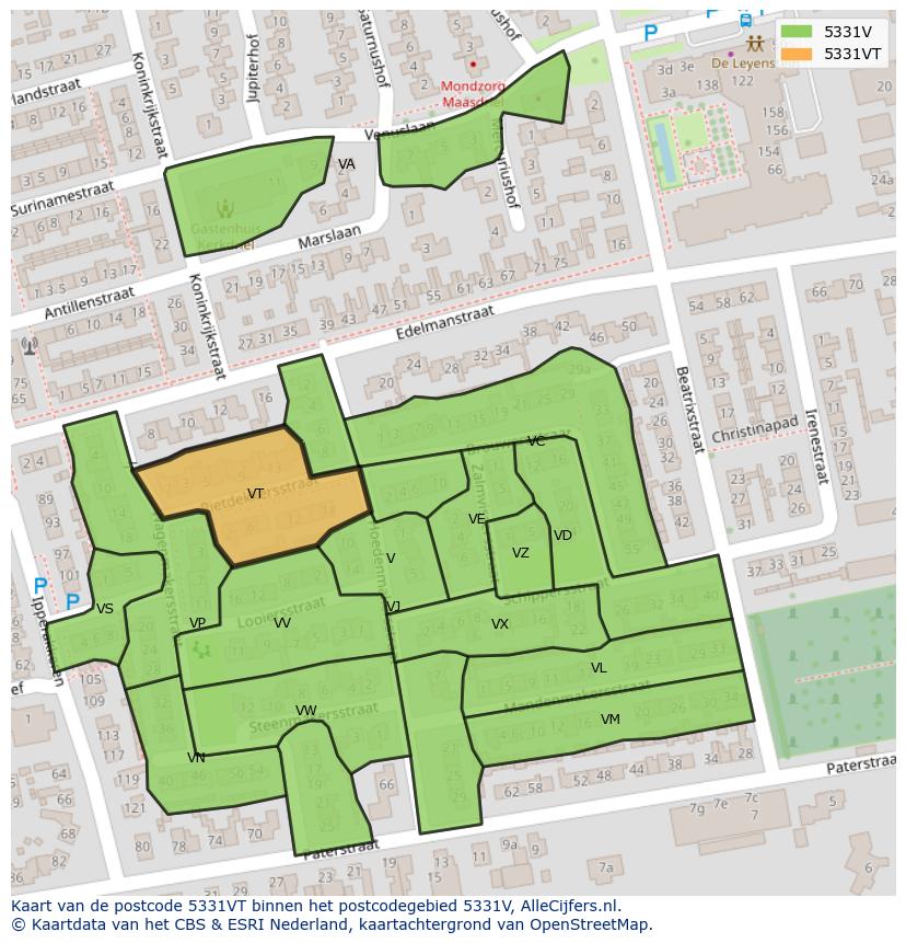 Afbeelding van het postcodegebied 5331 VT op de kaart.
